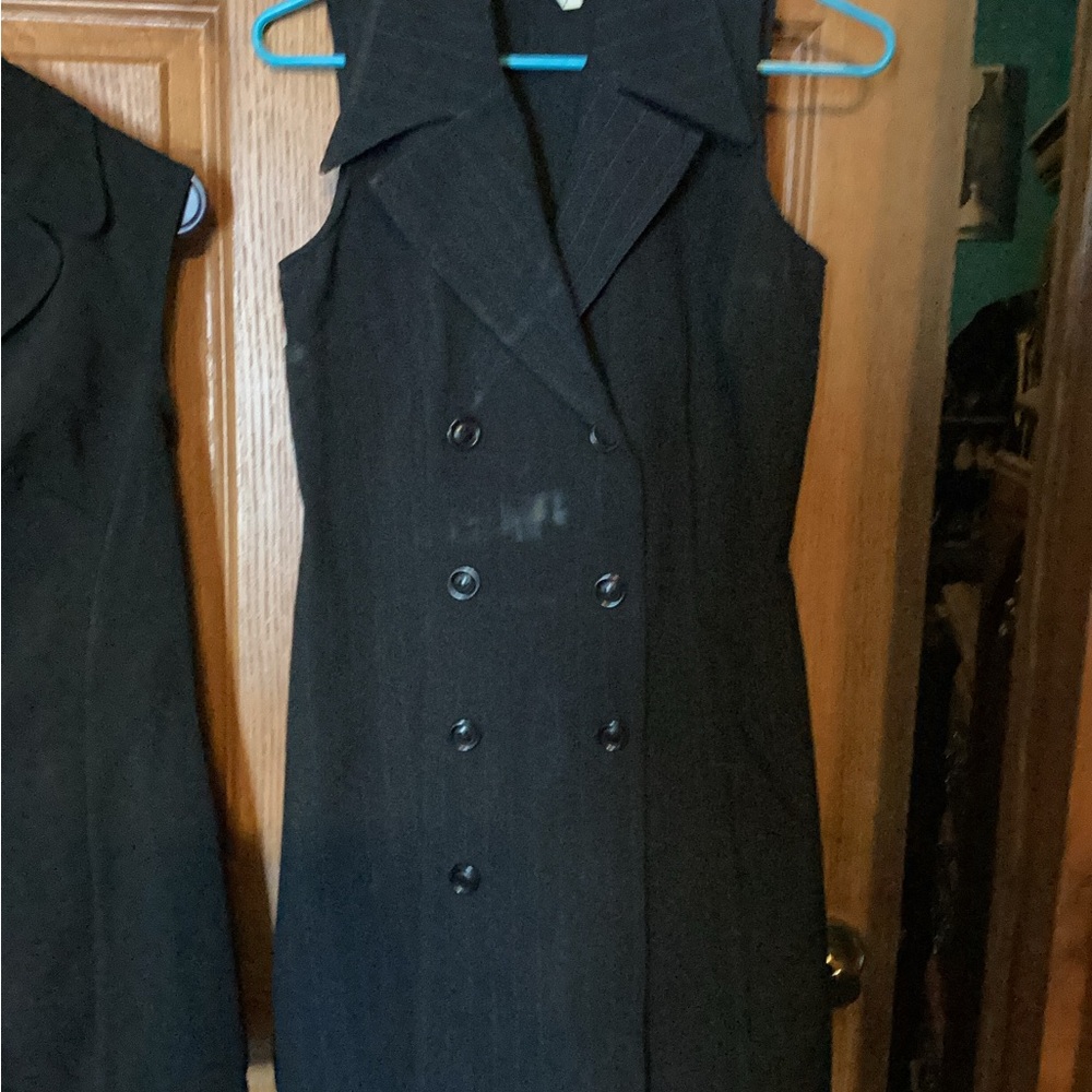 Chic Black Pinstripe Sleeveless Blazer Dress